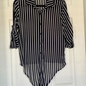 Eden and Olivia Navy Sheer Striped Button Down M